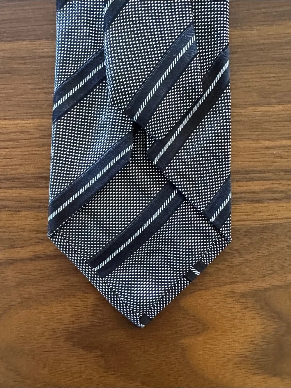 Ermenegildo Zegna Black and White Diagonal Stripe Silk Tie